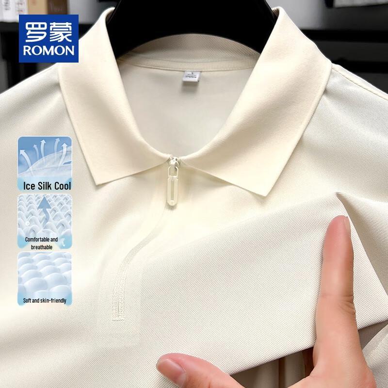 ROMON Men's Classic Solid Color Lapel Short Sleeve Polo Shirt