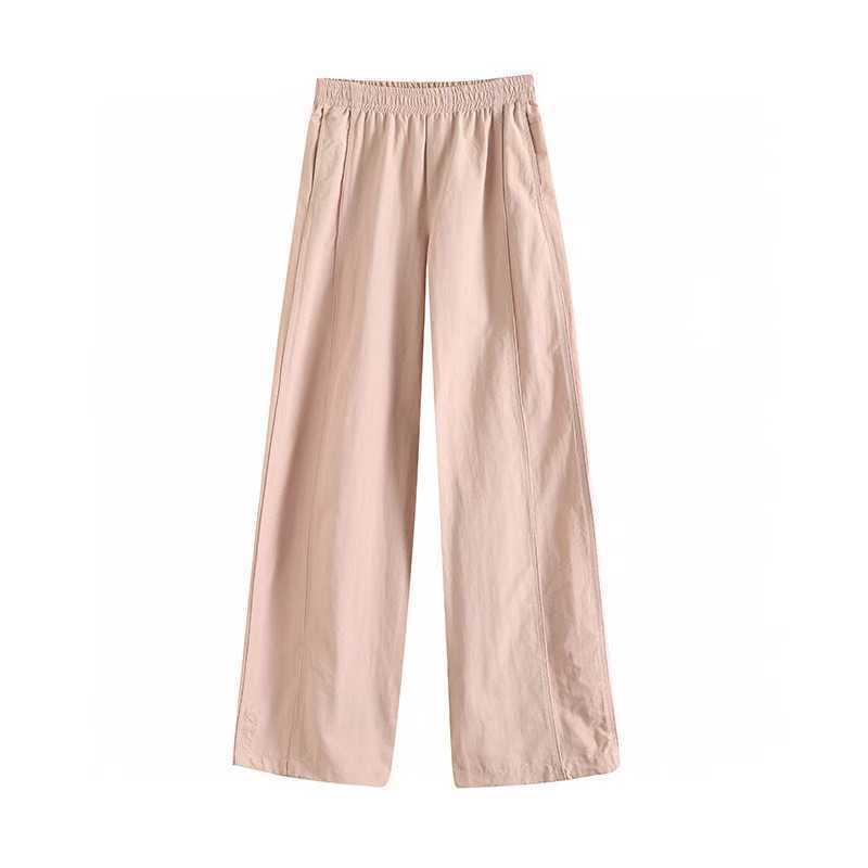 Japanese Style Women's Spring Casual Elastic Waist Cuffed Straight-Leg Pants