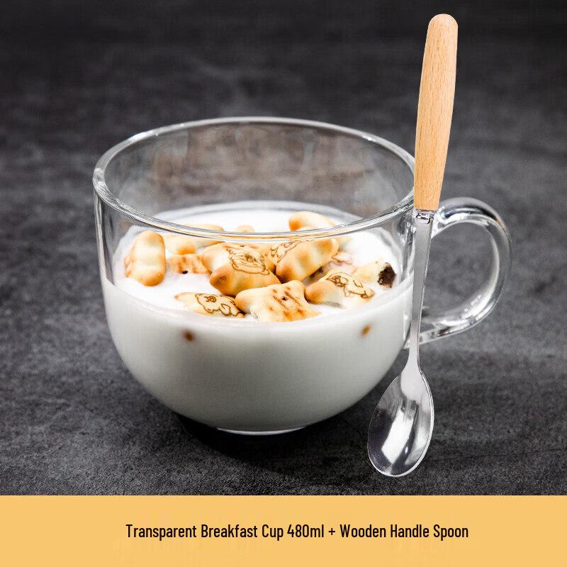 Heat-Resistant Glass Breakfast Mug with Lid & Spoon