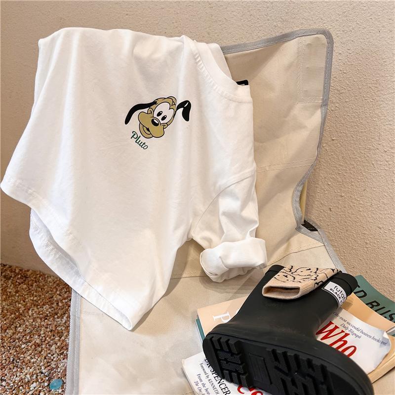 Disney T-shirt New Cartoon Print Long Sleeve Tops Mickey T Shirt Solid Color Versatile Base Shirt Boys And Girls Printed Tees