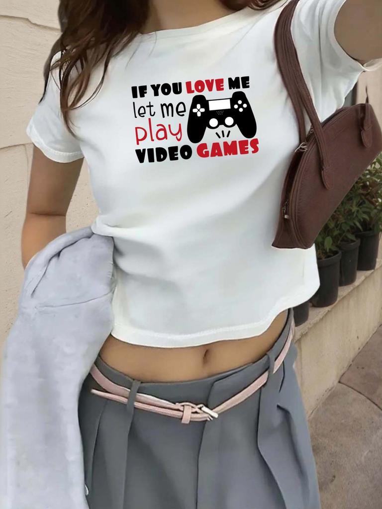 Womens Gaming TShirt Compatible for Game Controller Print Round Neck Short Sleeve Top Harajuku Sleeve Casual Aesthetic Clothes