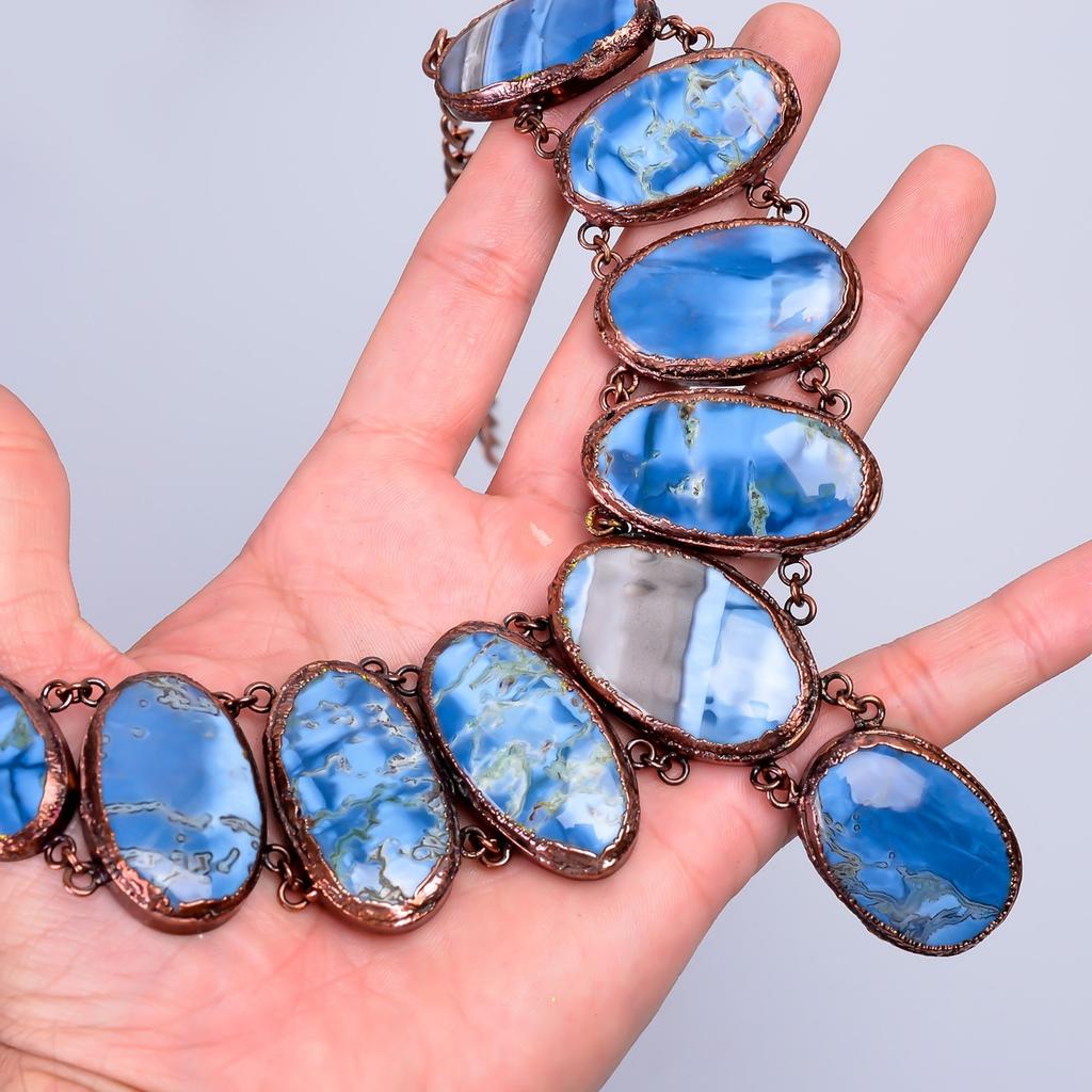 Natural Owyhee Blue Opal Copper Mother Gift Electroformed Chain Necklace Jewelry V-83