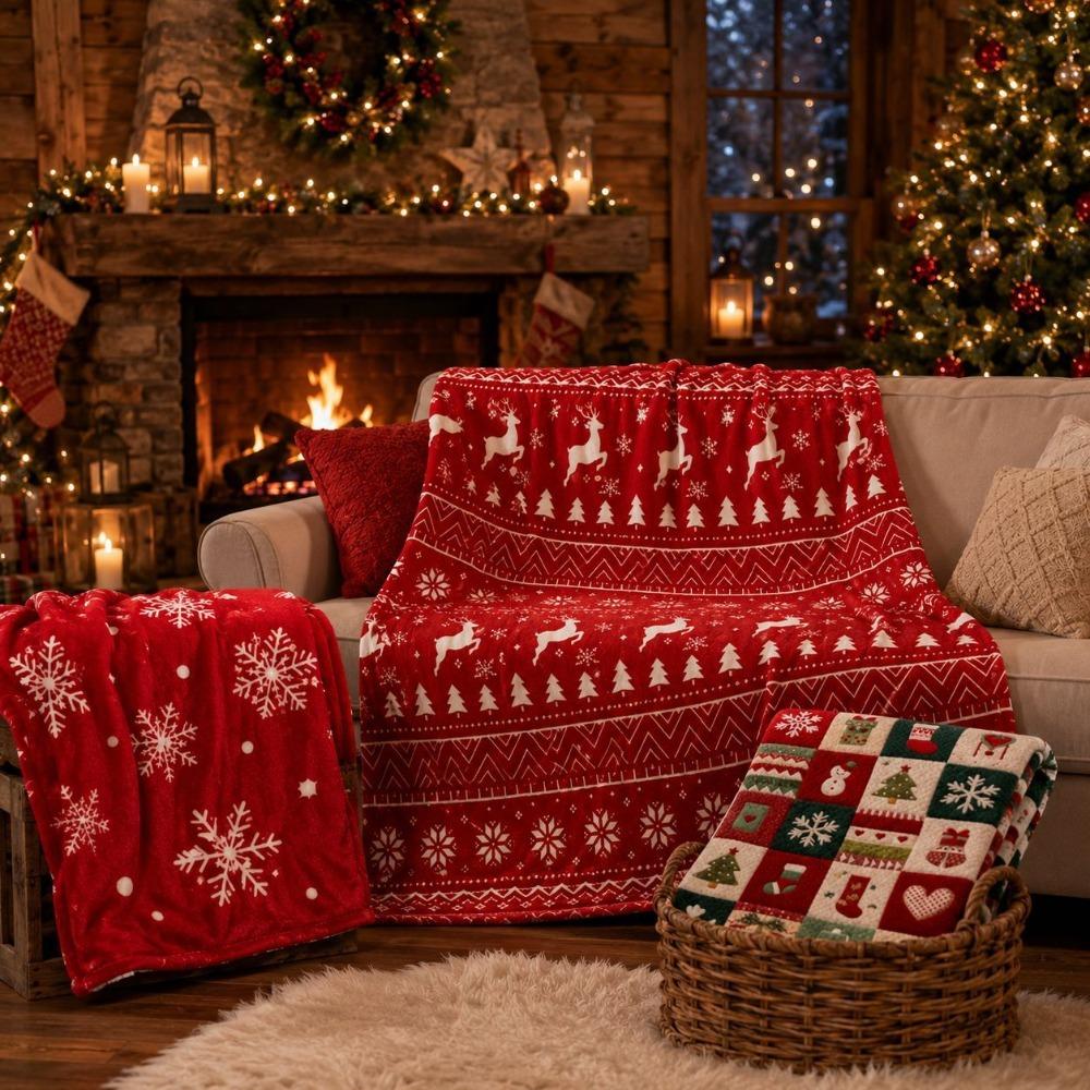 Flannel Single Throw Blanket Santa Claus Snowman Sofa Throw Portable Nap Blanket Holiday