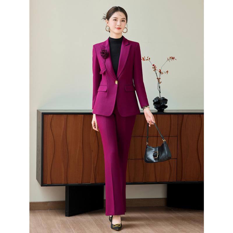 Korean Style Women's Red Slim Fit Suit Jacket, Long Sleeve, Petite, Formal Wear 2025