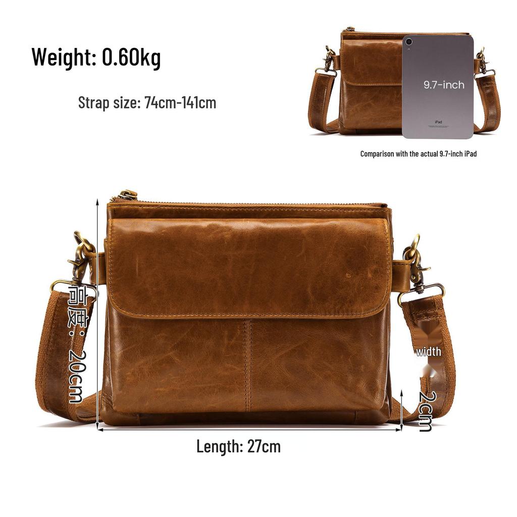 Men's Top-Grain Cowhide Oil-Wax Leather Vintage Shoulder Bag - Casual Commuting Crossbody Bag