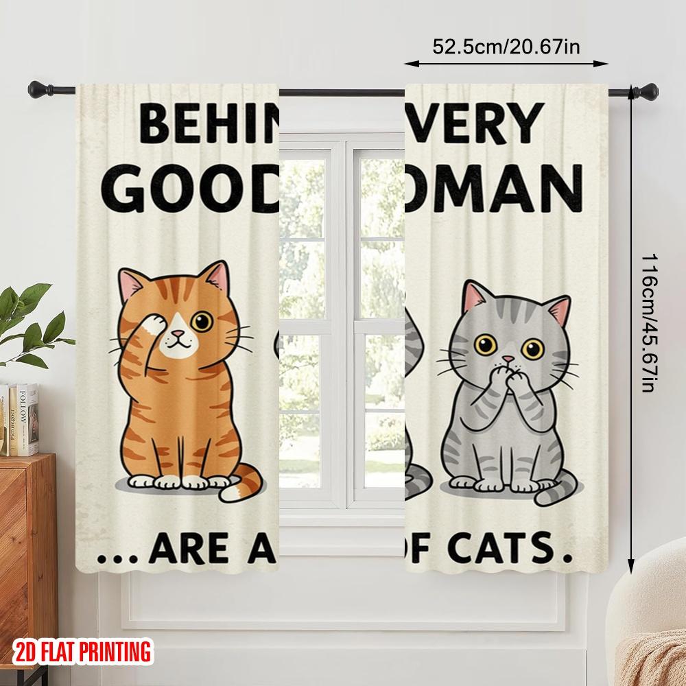 2pcs 2D flat printing Window Curtains Behind Every Good Woman Cats 100% Polyester Fabric Without Electricity Party Decorations