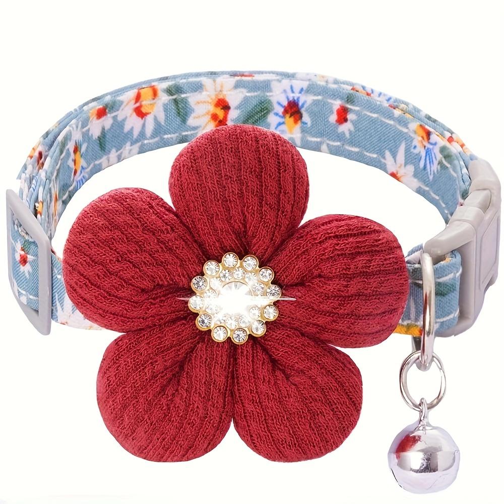 Floral Dog Collar with 3D Flower Charm and Detachable Bells - Suitable for Small Dogs and Cats, Soft Adjustable Polyester Pet Collar