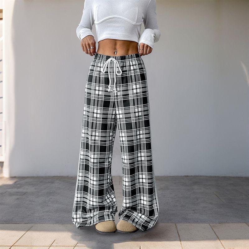 Fashion Women Trousers Casual Ladies Pants Fashion Casual Checkered Printed Pants
