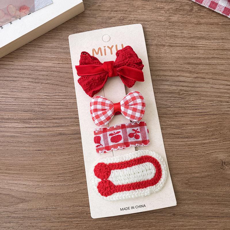 4PCS Red Hair Pins for Girls Fabric Bow Bangs Clips Christmas Baby Hair Accessories Knitted Sweet Korean Hair Clip Kids Gifts