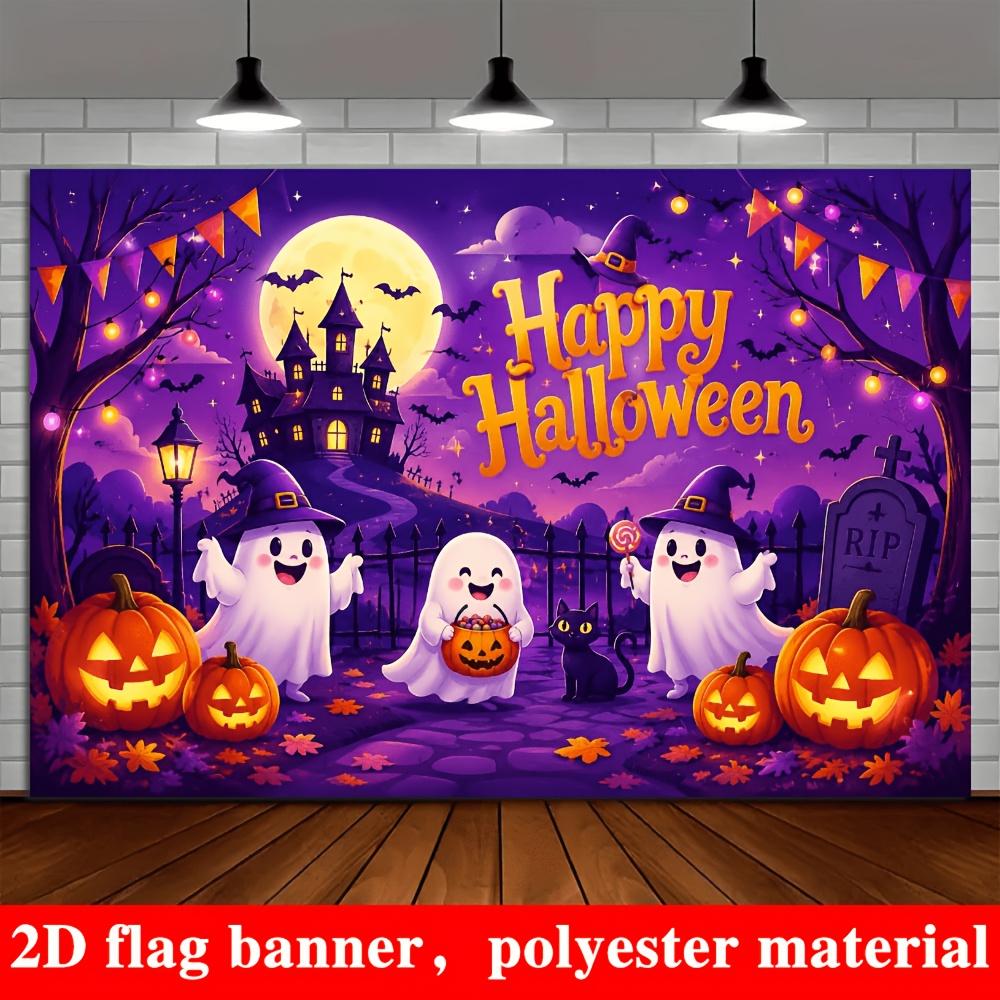 Halloween-themed banner background, suitable for indoor and outdoor events. Can be used as a photo backdrop or wall decoration.