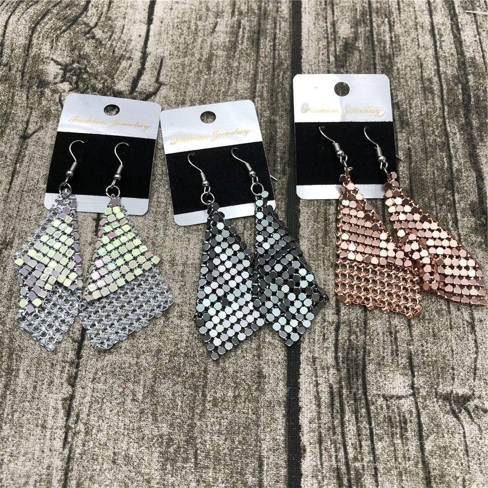 Exaggerated Geometry Metal Sequins Earrings Shine Mesh Dangling Pendant Earrings Music Festival