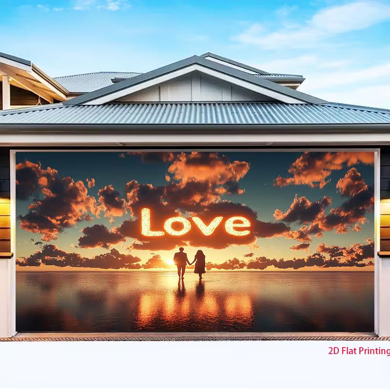 2D Love Sunset Couple Backdrop Romantic Photography Background
