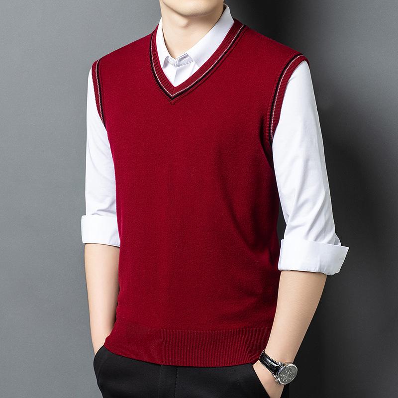 100% Wool V-Neck Knit Sweater Vest - Autumn 2025 Business Casual for Middle-aged Men
