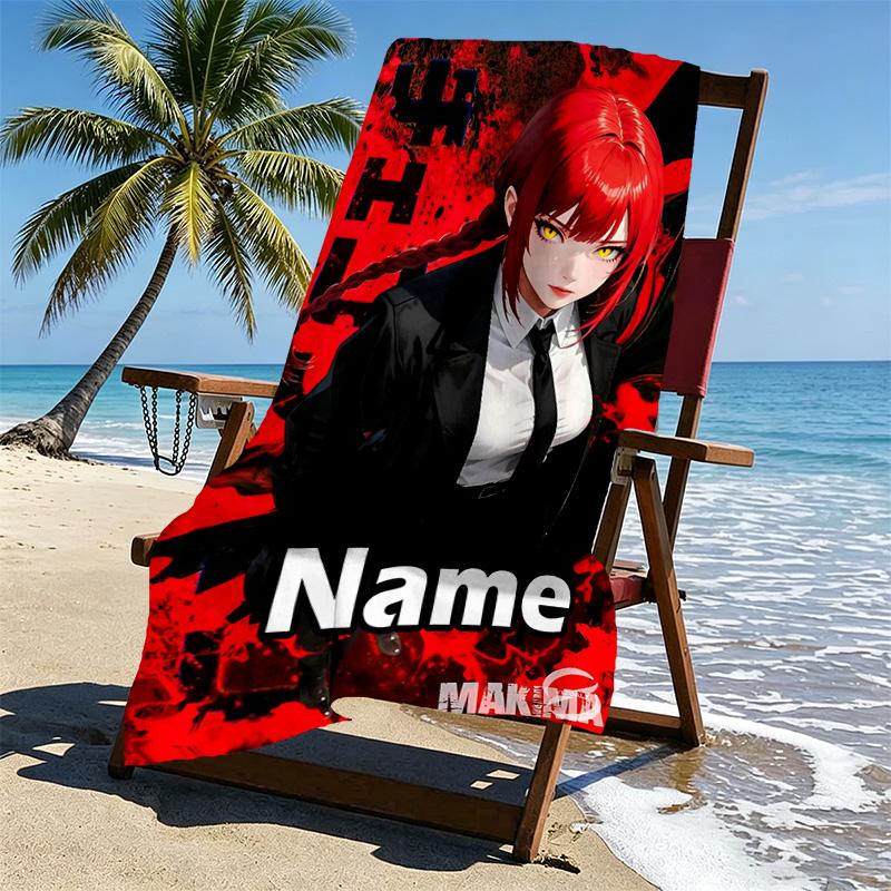 Custom Name Personalized Makima Chainsaw Man Print Beach Towel, for Trip Camping Beach Party Home Decor, Birthday Gift for Family & Friends