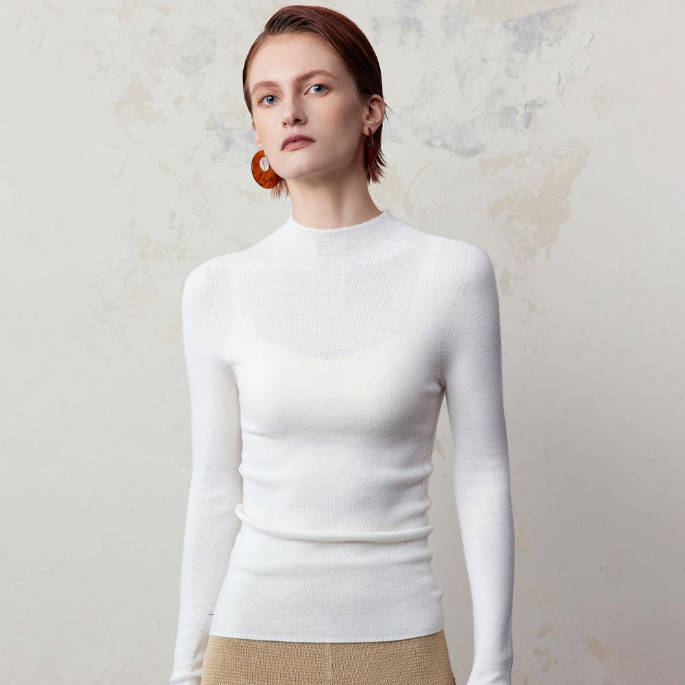 Women's Solid Color Mock Neck Long Sleeve Knit Top Slim Fit Base Layer