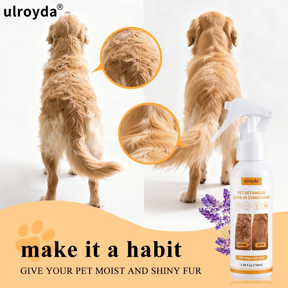 Ulroyda Pet Detangler Leave-In Conditioner for Cats & Dogs Gentle Lavender Scented Formula Moisturizes And Smooths All Hair Type