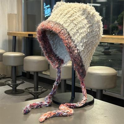 Cute Hat with Velvet and Thickening Autumn and Winter New Style with Face  Cartoon Ears  Cycling Hat Ear Protection  Warm Hat for Women