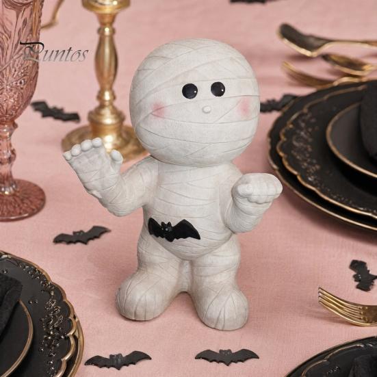 Festive Resin Ornaments Halloween Mummy Statue, Spooky Glowing Figurine for Indoor Outdoor Decor, Figurines LED Creepy Party Ornament Haunted