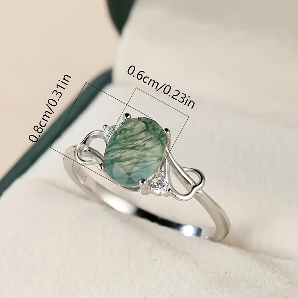 Eleganter S925 Sterlingsilber Ovaler Natürlicher Wassergras-Achat Verlobungsring für Damen Ehering Schmuck Geschenk