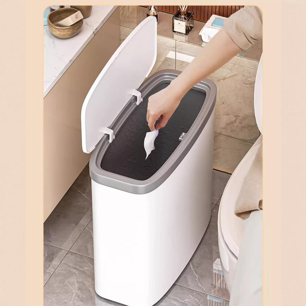 Großer Treteimer mit Deckel, Leichter Luxus, Schlank, Schmal, Mülleimer für Badezimmer, Toilette, Wohnzimmer, Küche, Hohe Optik, Haushalts-Mülleimer