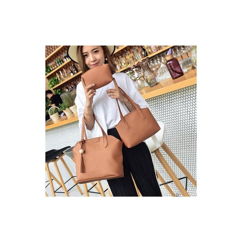 Ladies Pu Leather Purse Set With Shoulder Strap And Cosmetic Bag For Daily Use