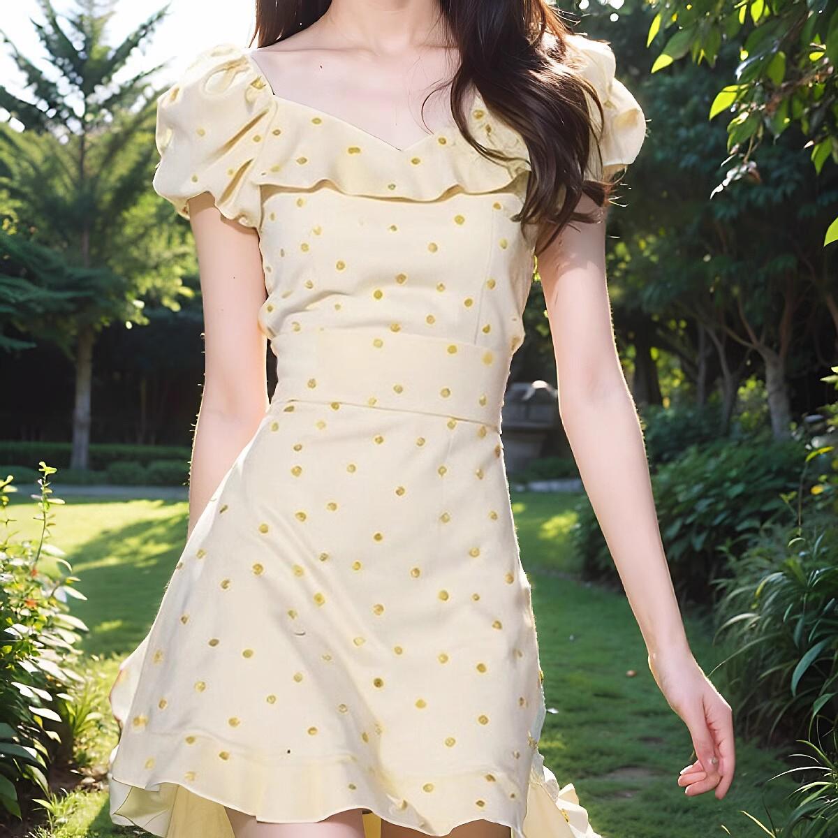 

2025 Summer Yellow Ruffle Collar Dress: French Style, Waist-Slimming, Age-Defying Elegance XL [Premium Version]