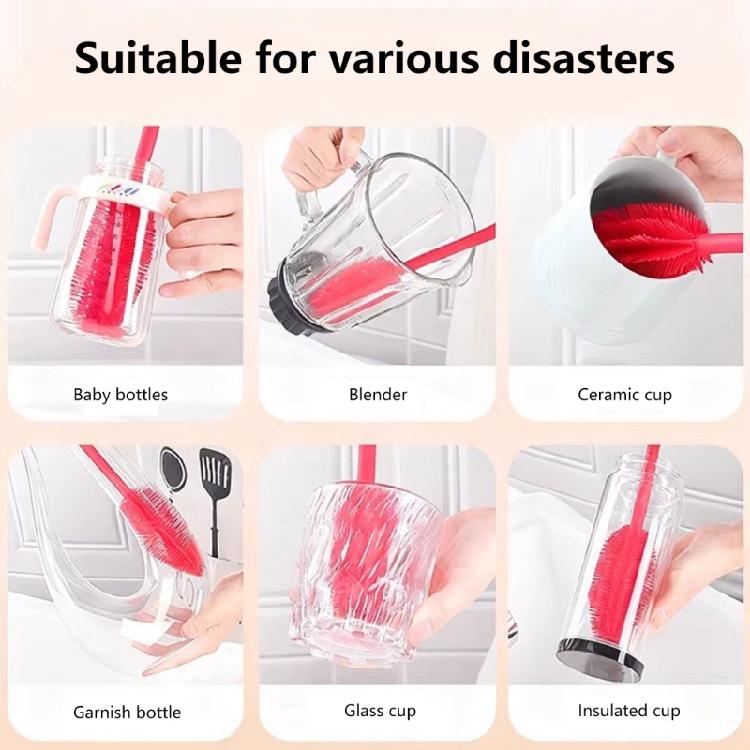 Multipurpose Long Handle Dish Brush Silicone Scrubber Brush For Cleaning Milk Bottles Flasks Narrow Mouthed Container