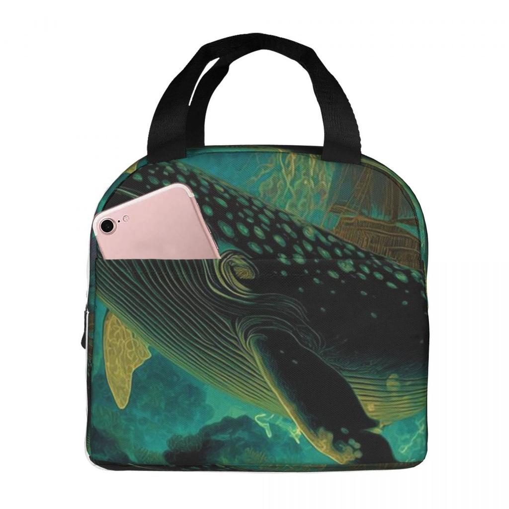 Dreamy Underwater Whale Pattern Insulated Lunch Bag for Women Kids Portable Food Boxes Thermal Lunch Box Tote
