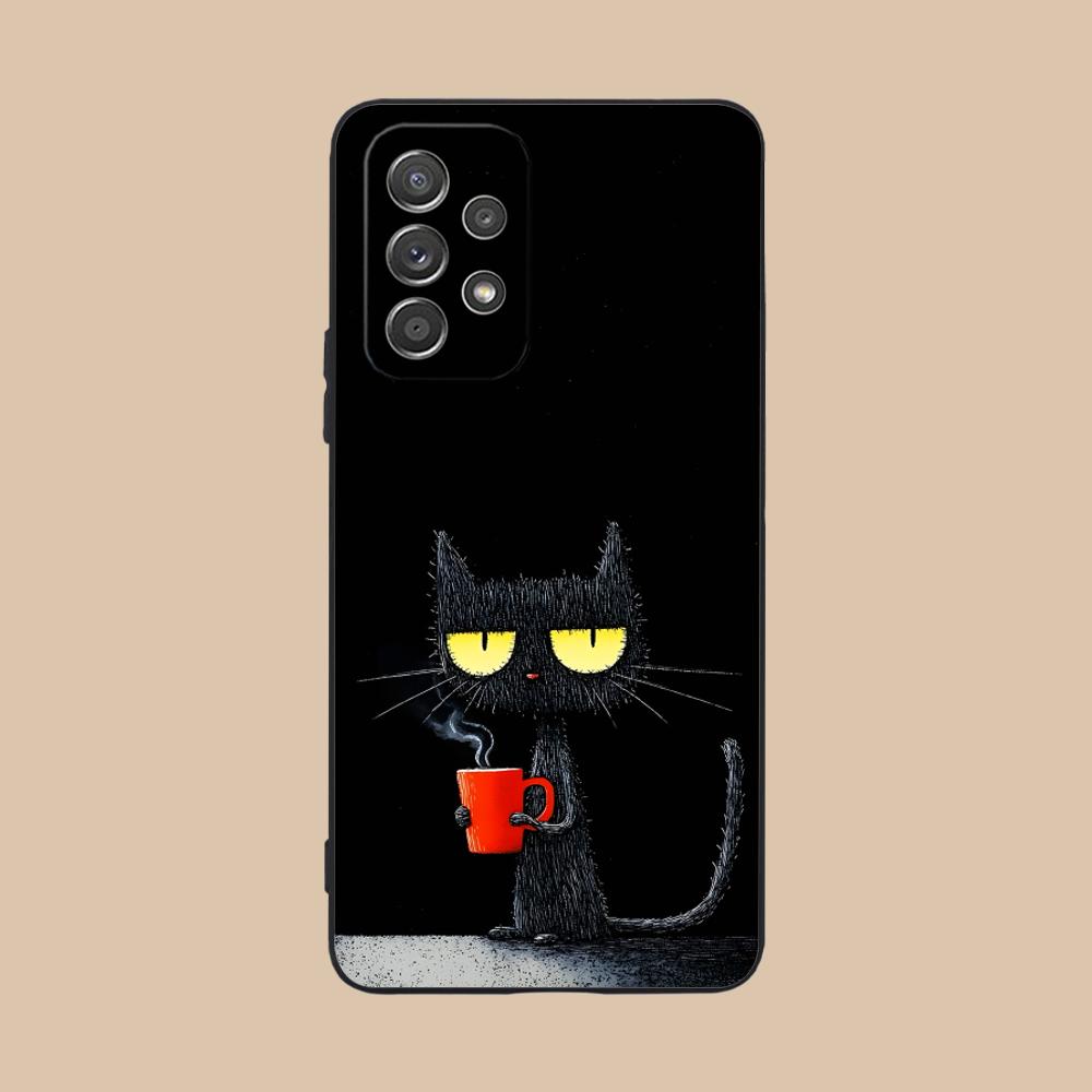Cute Coffee Cat Matte TPU Mobile Phone Case for Samsung Galaxy M55 54 42 35 34 33 32 23 22 15 14 13 12 F55 5G Colorful Cover