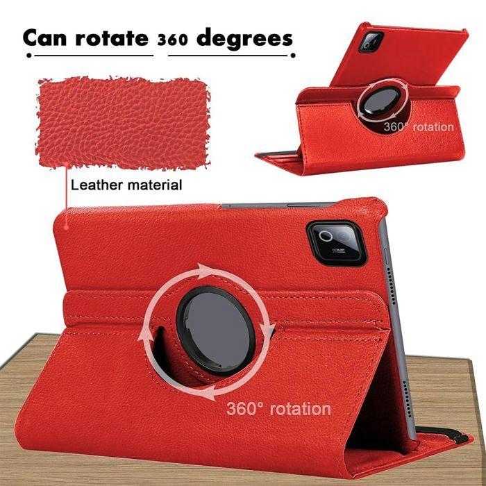 Coque pour Xiaomi Pad 8 / 8 Pro, Protection Antichoc Rotative 360° Cuir Synthétique Rouge