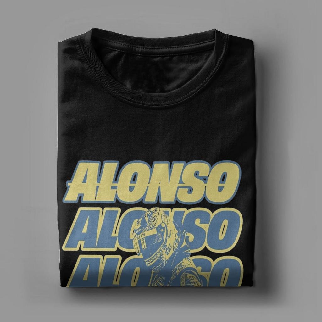 Men T-Shirt Fernando Racing Alonsos Retro Driver Cool Cotton Tee Shirt Short Sleeve 14 Cars T Shirts Crewneck Clothing Printed