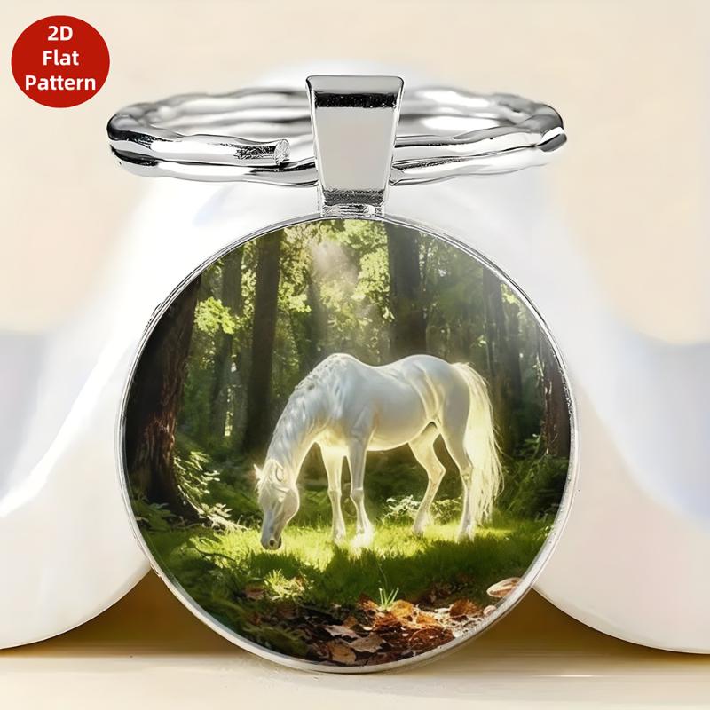 Fashion Vintage Horse Pattern Design Dome Glass Alloy Keychain Backpack Pendant Hanging Decoration Car Keyring Gifts