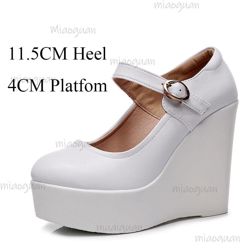 White Wedges Platform Mary Jane Shoes Women's Round Toe Casual Shoes Comfortable Black High Heel Pumps Spring Autumn Sandals