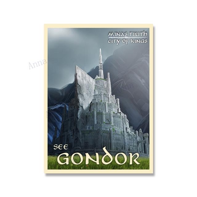 Canvas Painting Nordic Vintage Travel Poster and Prints Tolkien Middle Earth Landscape LOTR Art Wall Pictures Living Room Decor No Frame