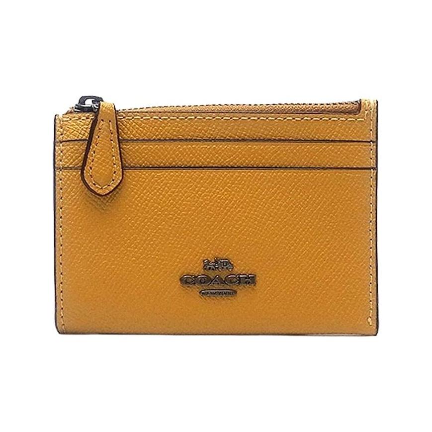 Coach Skinny Id Case With Zipper Closure And Dual Card Slots In Crossgrain Leather Women Card Holder Moss 88250-QBBUT