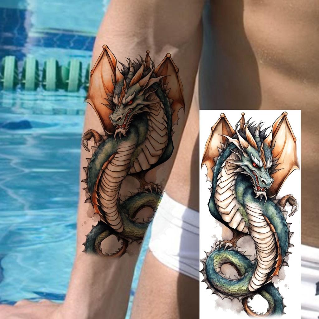 1 Sheet Fashion Dragon Temporary Tattoos For Men Adults Women Forearm Arm Leg Waist Tattoo Sleeve Sticker Disposable Decoration