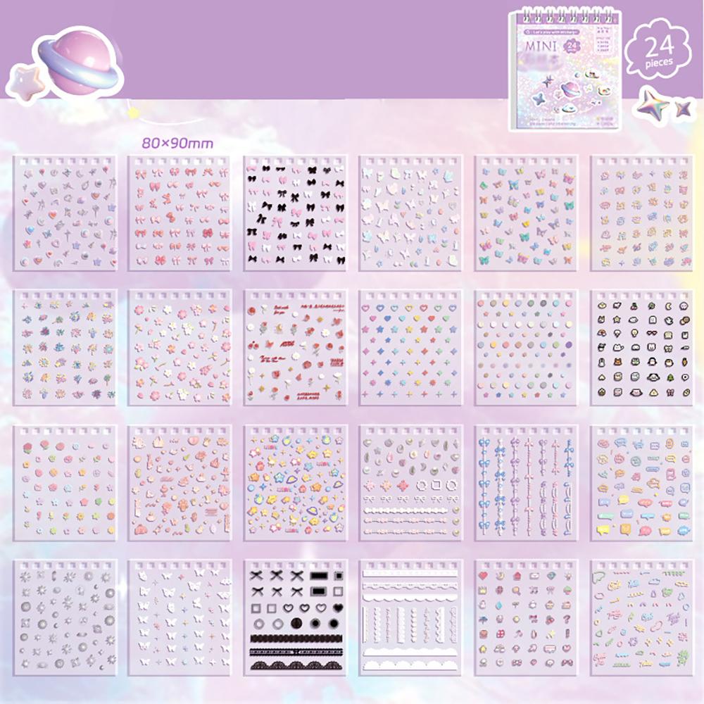 24 hand account stickers, mini nail stickers, cartoon stickers, decorative small patterns, high aesthetic value, cute