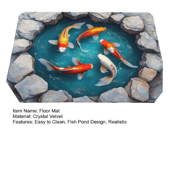 3D Optical Illusion Rug Realistic Fish Pond Area Rug Washable Goldfish Pond Doormat Non-Slip Floor