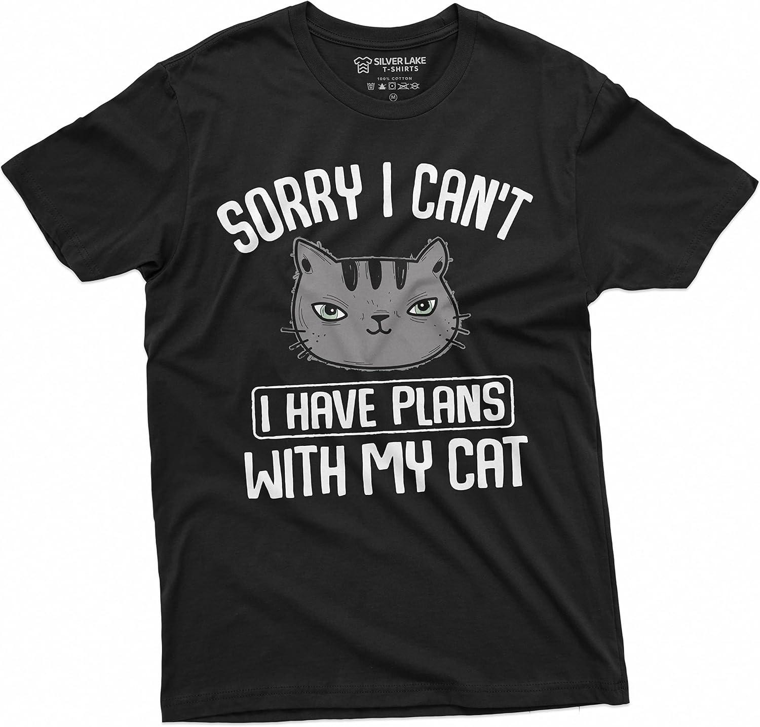 

Pet Tee Sorry I Cant I Have Plans with My Cat Funny Pet-Lover Cat Peson T-Shirt, Black, Large XXXXXL чорний