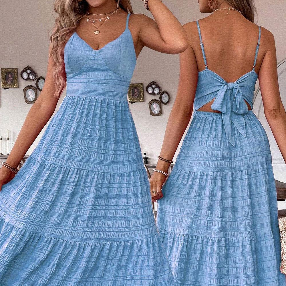 Women s 2026 New Summer Style European and American Elegant Solid Color Suspender Skirt S