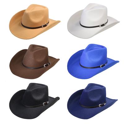 Sombrero vaquero de lana para hombre de otoño/invierno con hebilla metálica Sombrero de caballero vintage de lana de imitación de otoño/invierno chapeu cowb