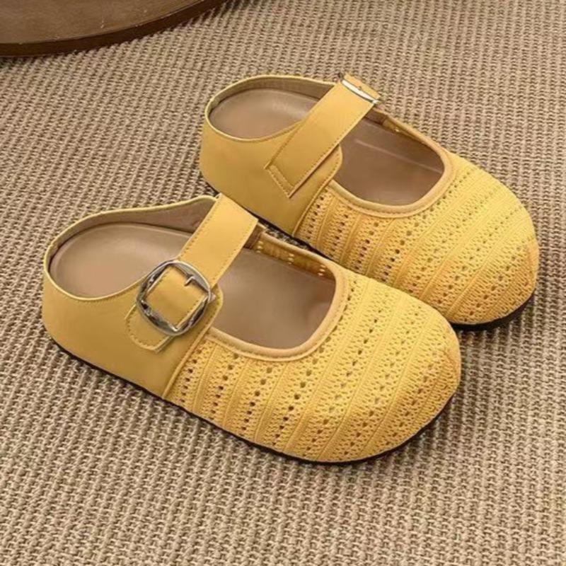 Mesh Flats Mules Shoes for Women Designer Weave Buckle Slippers 2025 Autumn New Trends Casual Slingback Zapatillas Mujer