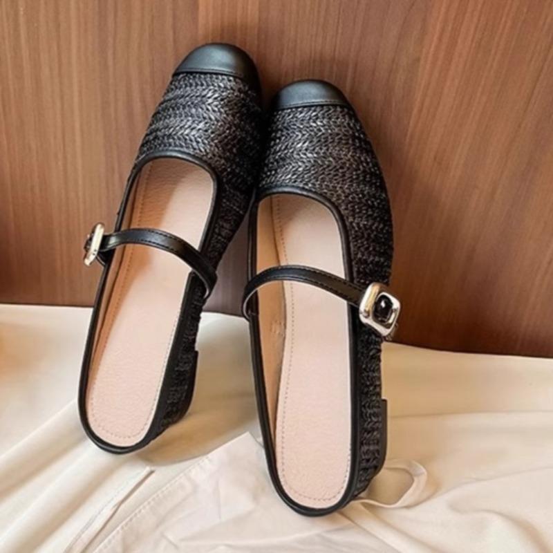 

Fashion Shoes Female 2025 Fashion Closed Toe Women s Slippers New Belt Buckle Casual Shallow Light Comfortable Flat Slippers Zapatos 35 чёрный