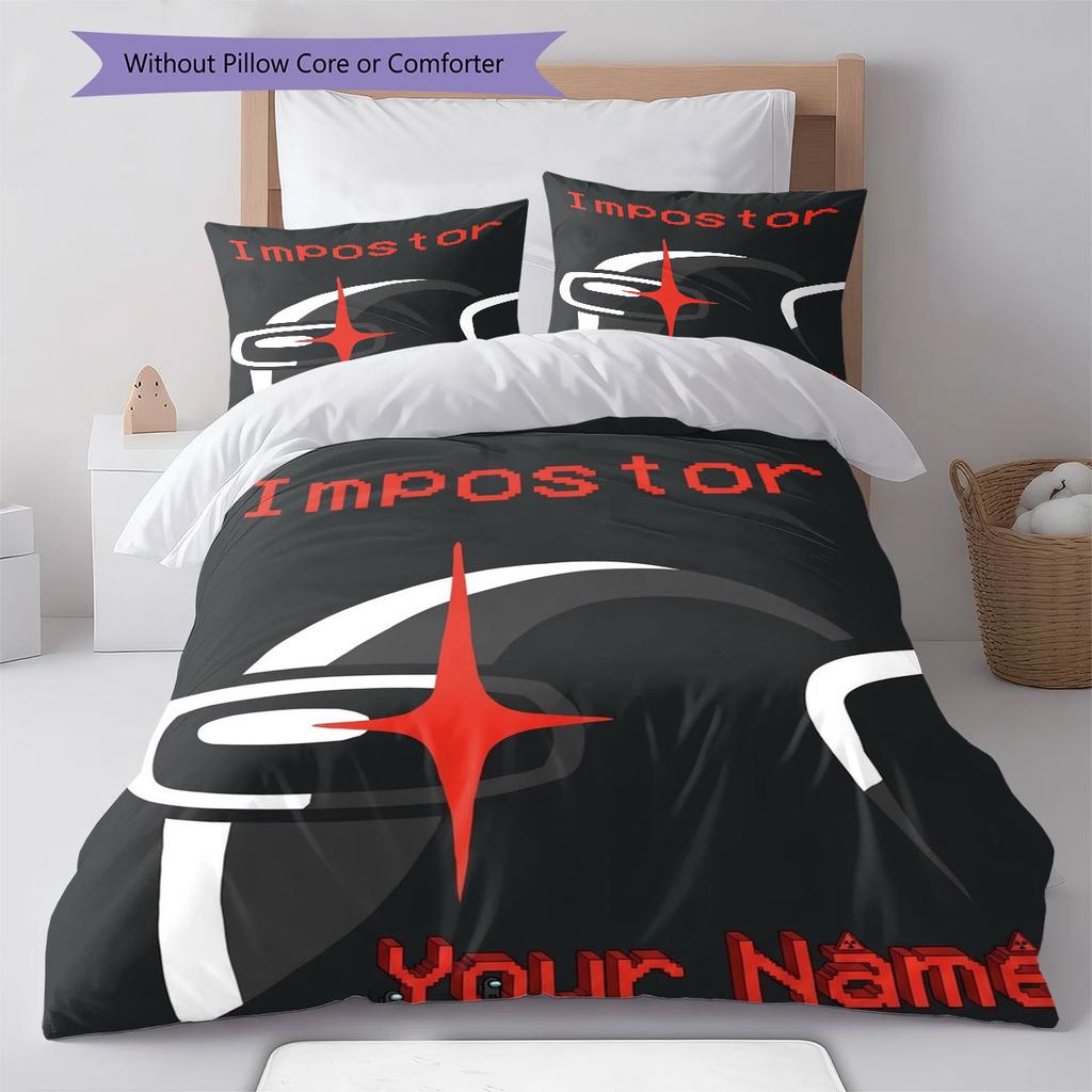 Among Us Custom Name Pattern Bedding,Quilt Set Quilt Cover Pillowcase Home Birthday Gift(1 * Duvet Cover + 2 * Pillowcase, Without Core)