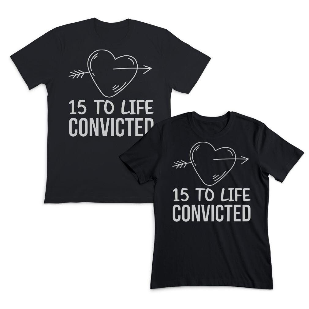 Valentines Day Couples Matching Outfits 15 to Life Convicted Arrow Heart Black S