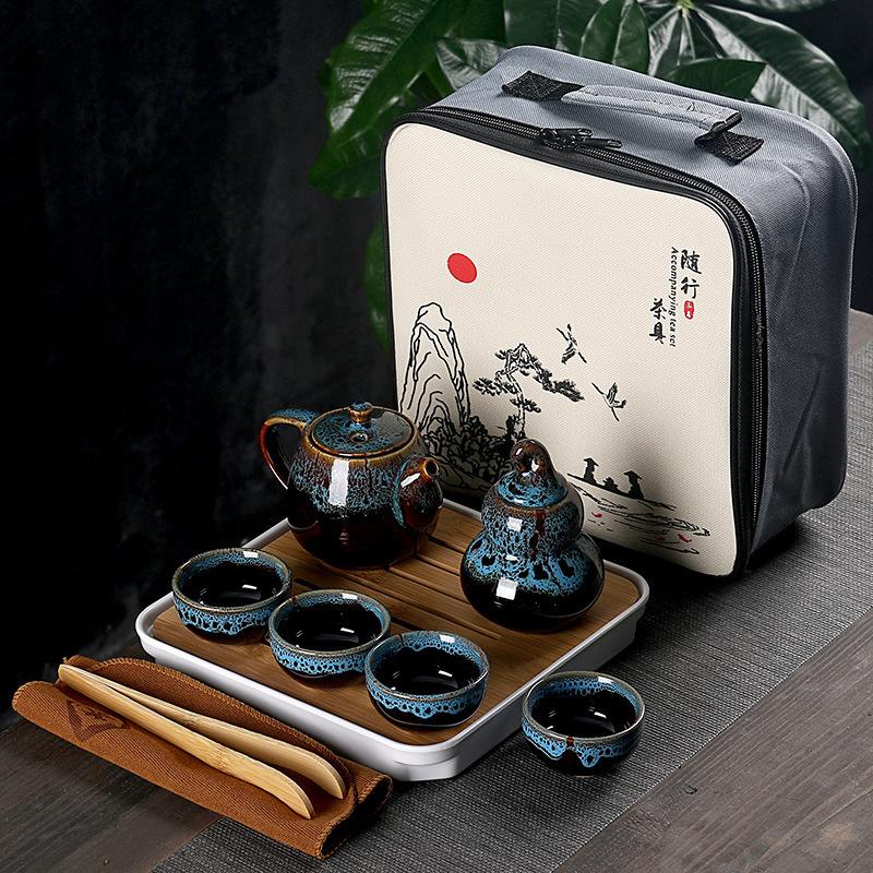 Ceramic goods kiln change portable travel tea set business company gift