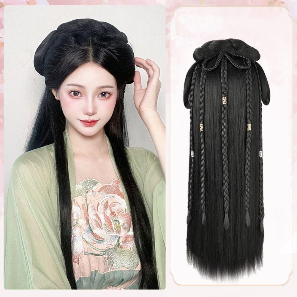 Synthetic Chinese Ancient Wig Headdress Hanfu Wig Headband Dance Accessory Wigs Lazy Costume Wig