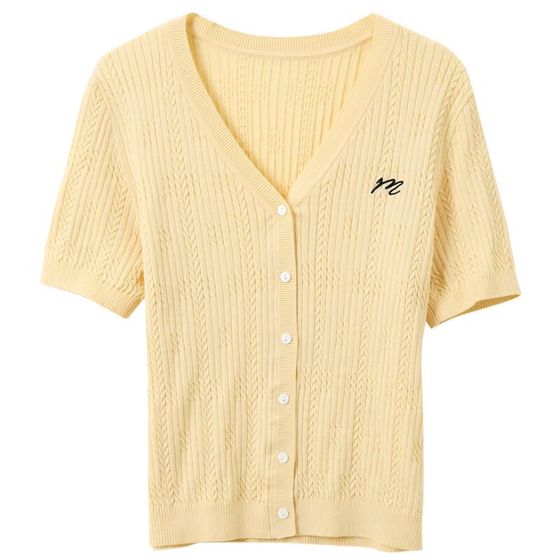 SanCai 2025 Autumn Lyocell Embroidered Slim Fit V-Neck Short Sleeve Knit Top