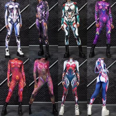 3D Digital Printing Stage Performance Costumes Adults Halloween Events Carnival Theme Party Cosplay Outfit Pretend Game Jumpsuit