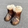 Fashion New Winter Fur Onepiece Raccoon Fur Female Snow Boots Fur Shoes Outdoor Mid Leg Boots